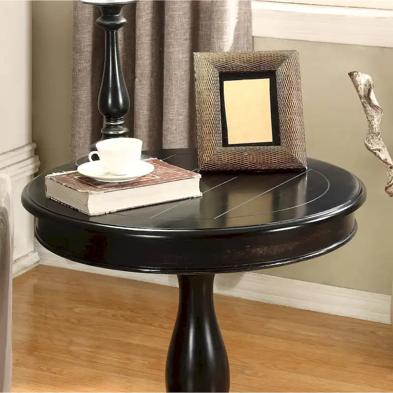 Round Wood Pedestal End Table with Scrolled Legs