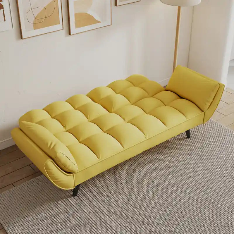 57 Sofa Bed,Polyester Blend Comfy Futon Couch Bed with 2 Square Pillows, Convertible Sleeper Sofa with Adjustable Backrest