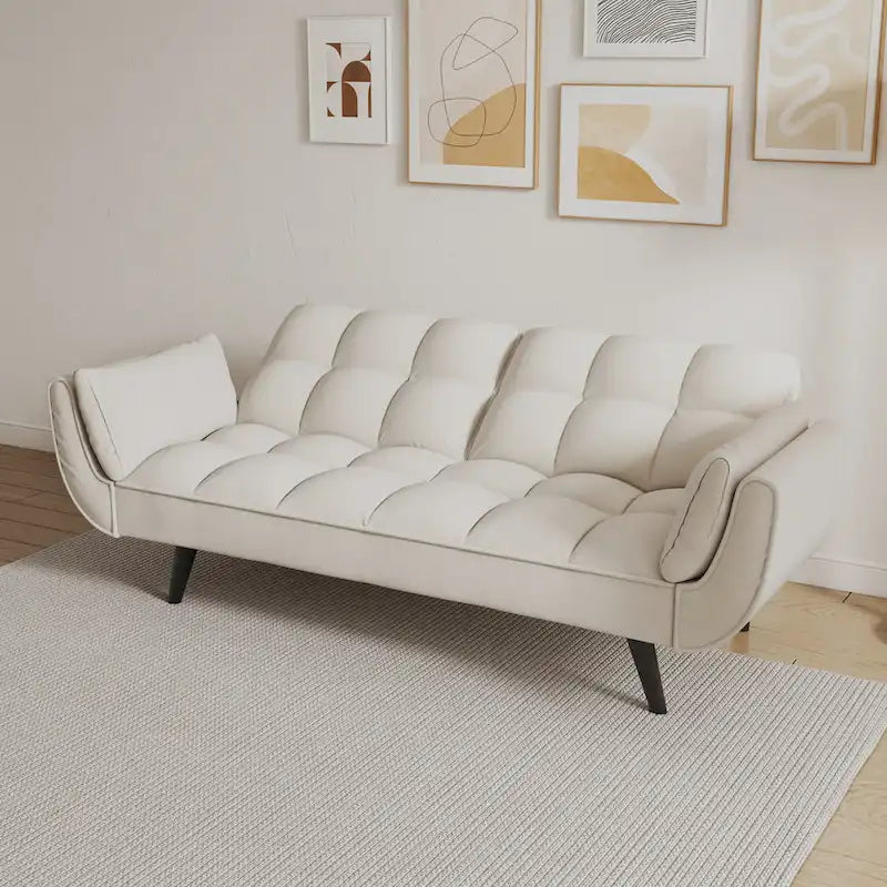 57 Sofa Bed,Polyester Blend Comfy Futon Couch Bed with 2 Square Pillows, Convertible Sleeper Sofa with Adjustable Backrest