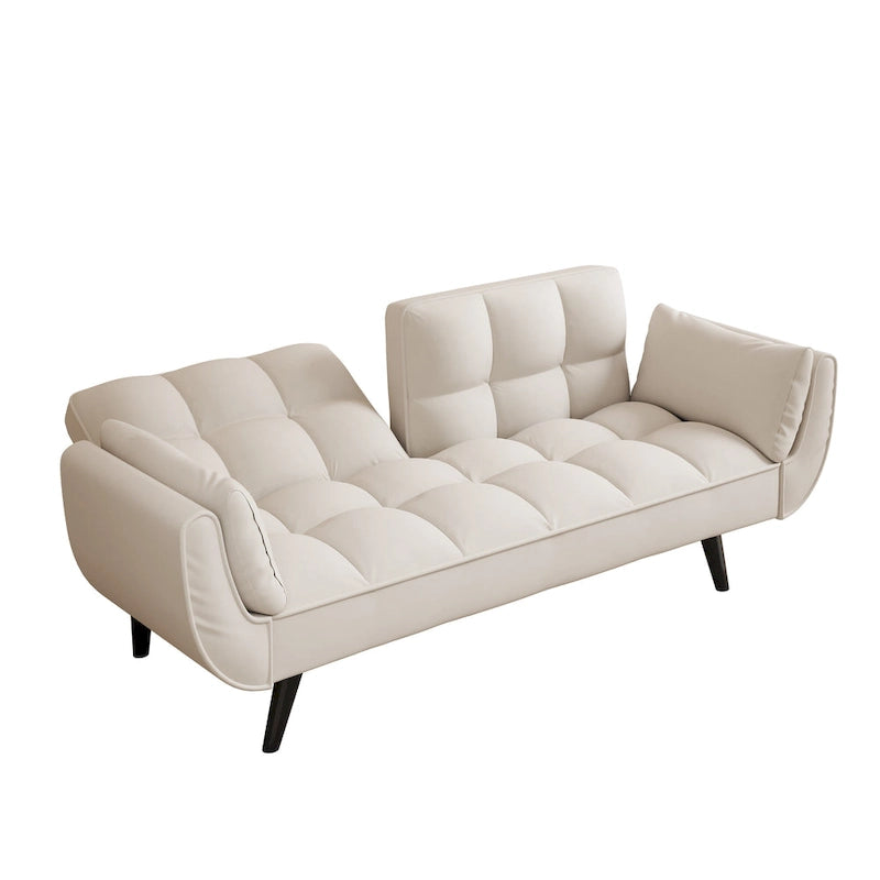57 Sofa Bed,Polyester Blend Comfy Futon Couch Bed with 2 Square Pillows, Convertible Sleeper Sofa with Adjustable Backrest