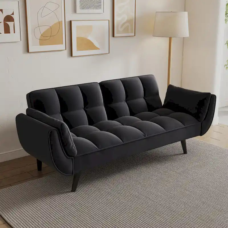 57 Sofa Bed,Polyester Blend Comfy Futon Couch Bed with 2 Square Pillows, Convertible Sleeper Sofa with Adjustable Backrest