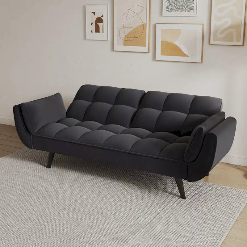 57 Sofa Bed,Polyester Blend Comfy Futon Couch Bed with 2 Square Pillows, Convertible Sleeper Sofa with Adjustable Backrest