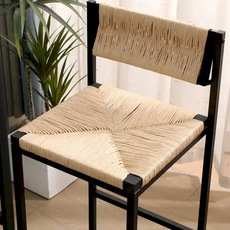 Barové židle do kuchyně, sada 2 kusů, s opěradlem, bez područek, ručně tkané