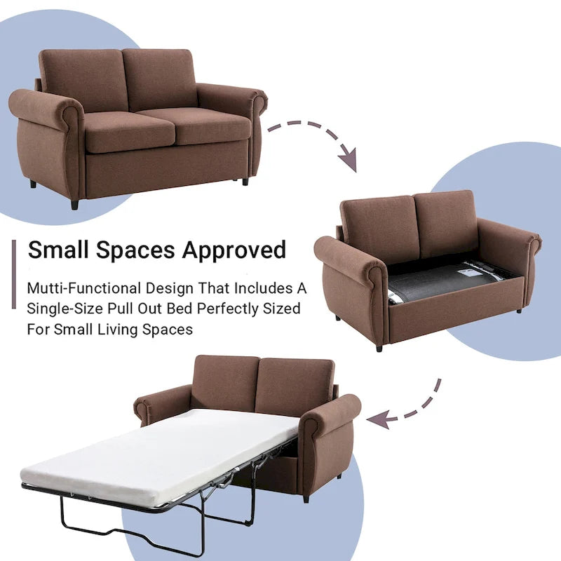 57.9 Pull-Out Sleeper Sofa Loveseat with Twin Size Memory Foam Mattress, Two USB Charging Ports