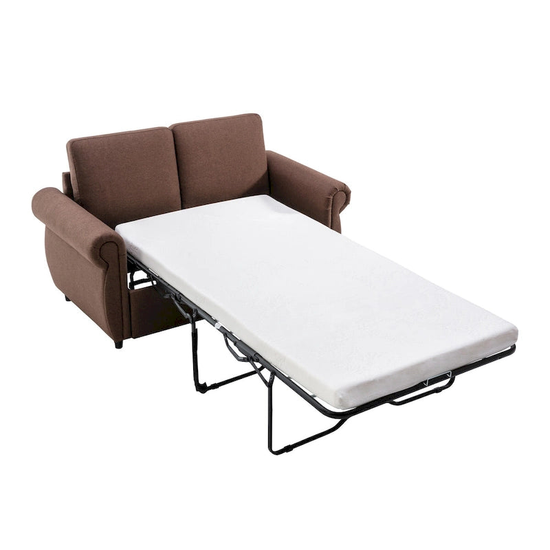 57.9 Pull-Out Sleeper Sofa Loveseat with Twin Size Memory Foam Mattress, Two USB Charging Ports