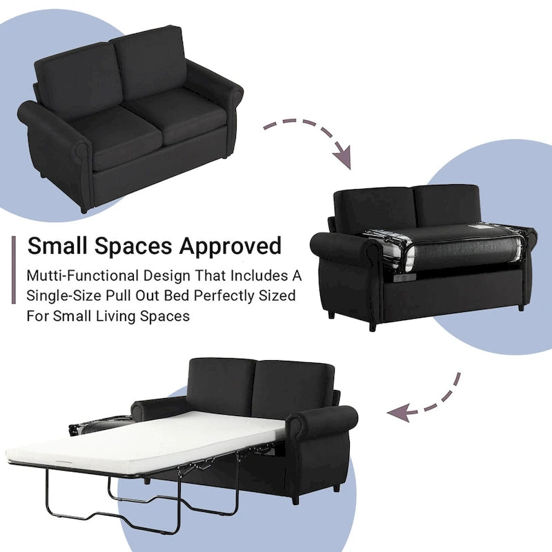 57.9 Pull-Out Sleeper Sofa Loveseat with Twin Size Memory Foam Mattress, Two USB Charging Ports