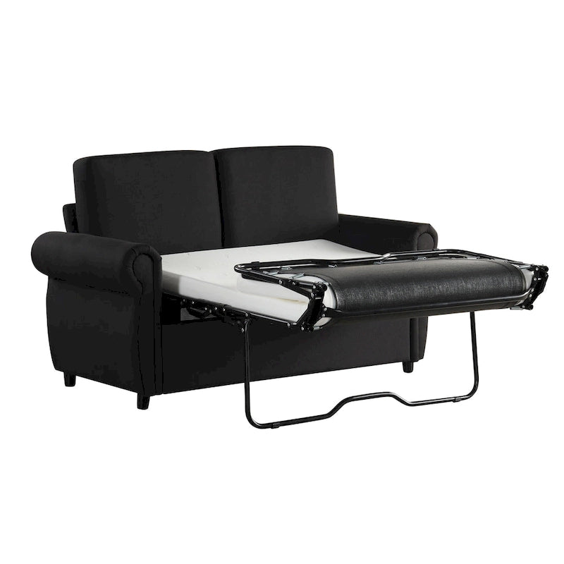 57.9 Pull-Out Sleeper Sofa Loveseat with Twin Size Memory Foam Mattress, Two USB Charging Ports
