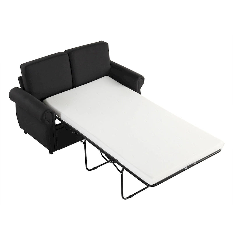 57.9 Pull-Out Sleeper Sofa Loveseat with Twin Size Memory Foam Mattress, Two USB Charging Ports