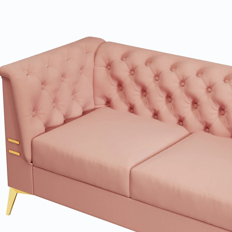 82 Velvet 3 Seater Chesterfield Sofa Couch with Gold Metal Legs, High Rebound Sponge and Removable Cushions