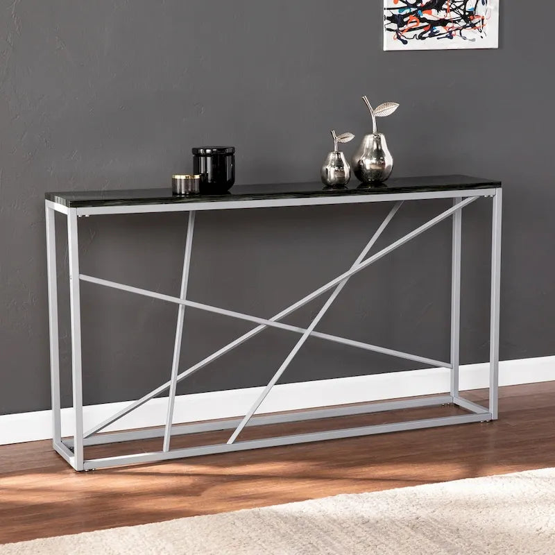 Faux Marble Skinny Console Table