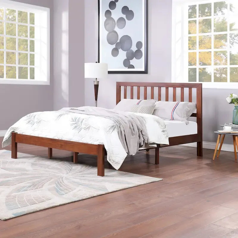Modern Farmhouse Acacia Wood Queen Bed Platform