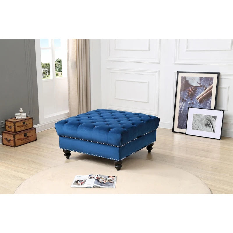 Tufted Ottoman - Navy Blue
