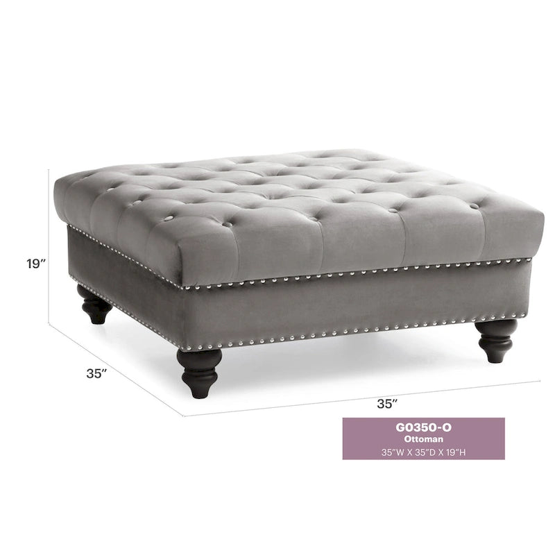 Tufted Ottoman - Navy Blue