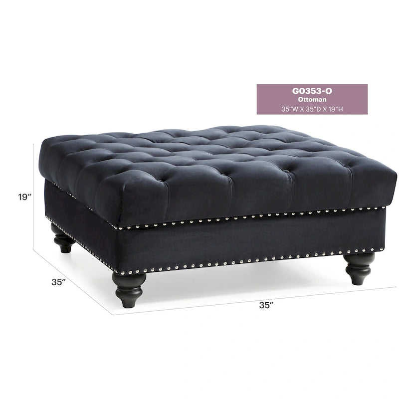 Tufted Ottoman - Navy Blue