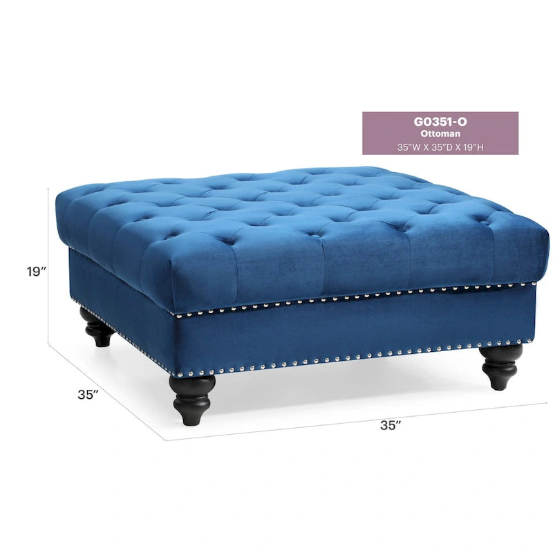 Tufted Ottoman - Navy Blue