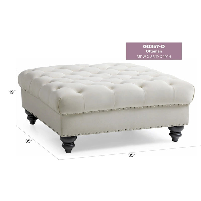 Tufted Ottoman - Navy Blue