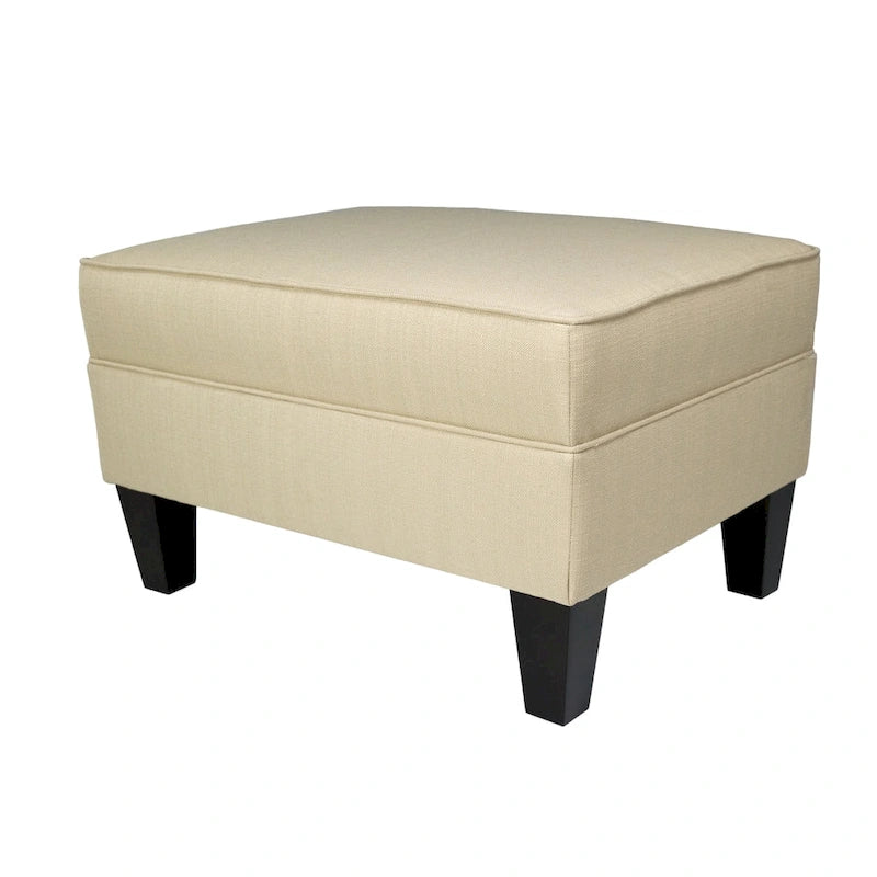 Squared Fabric Upholstered Welted Ottoman with Storage