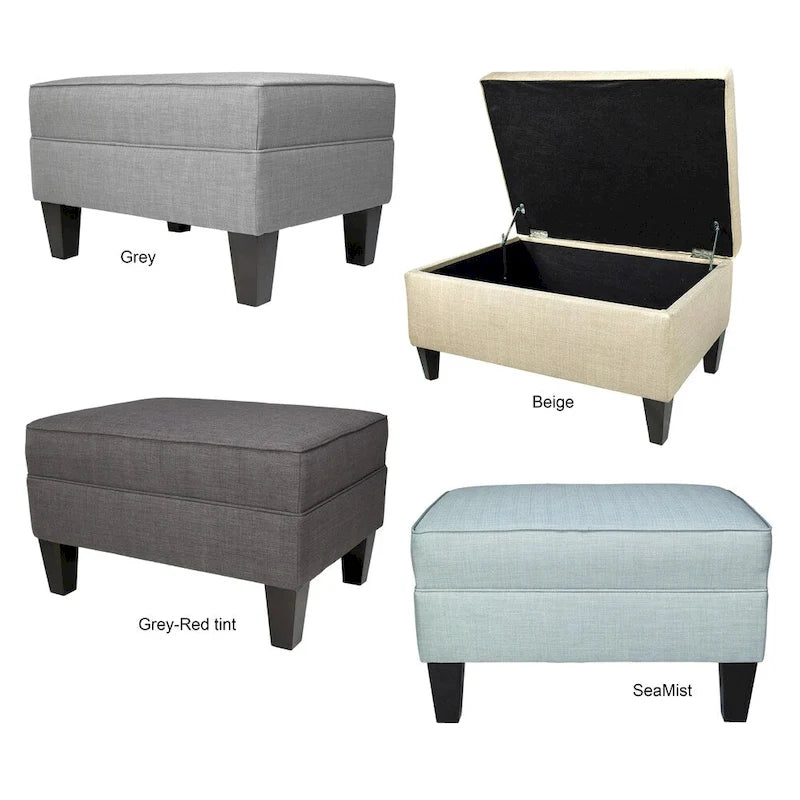 Squared Fabric Upholstered Welted Ottoman with Storage