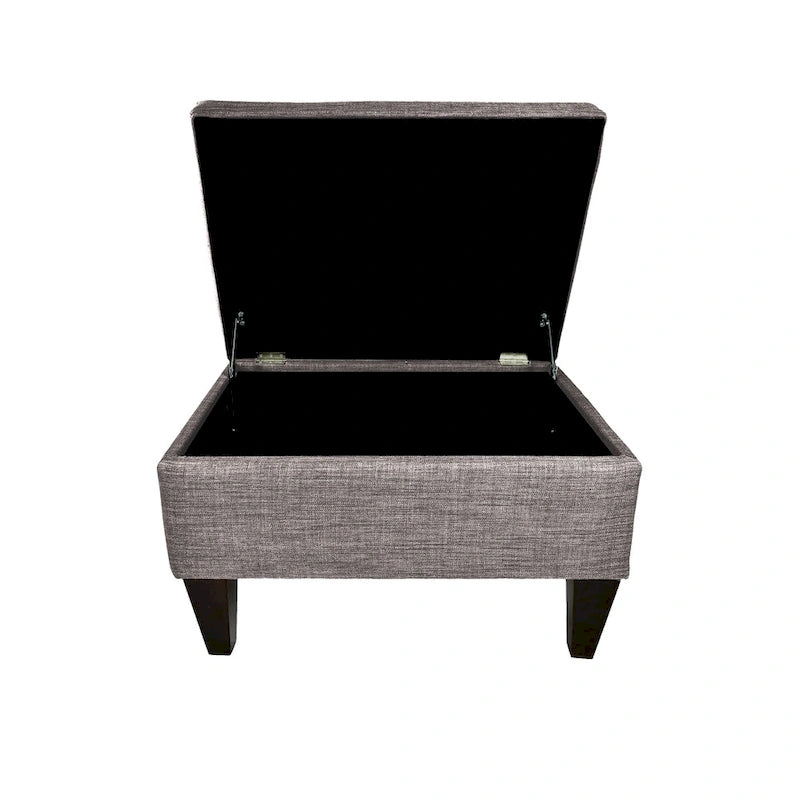 Squared Fabric Upholstered Welted Ottoman with Storage