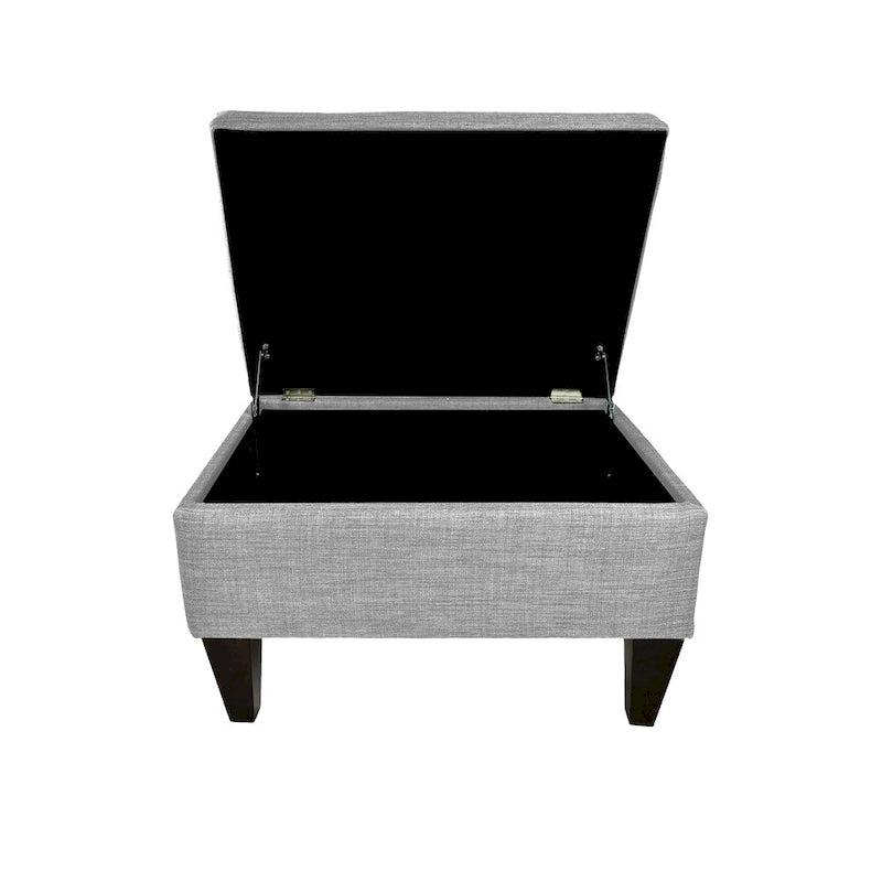Squared Fabric Upholstered Welted Ottoman with Storage