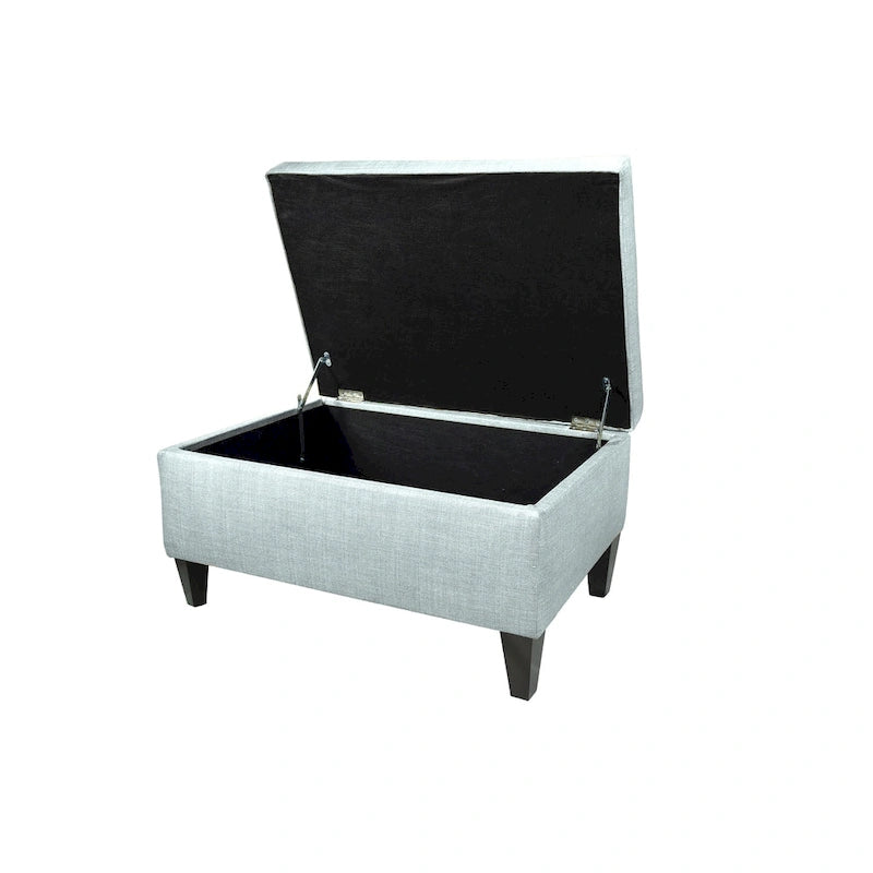 Squared Fabric Upholstered Welted Ottoman with Storage
