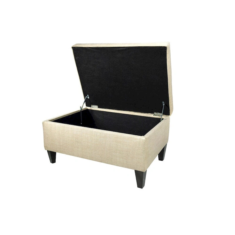 Squared Fabric Upholstered Welted Ottoman with Storage