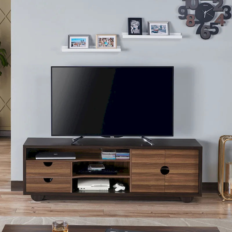 Contemporary Brown 63-inch Multi-functional Storage TV Console