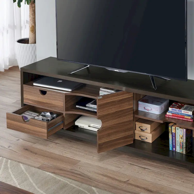 Contemporary Brown 63-inch Multi-functional Storage TV Console