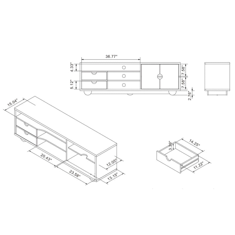 Contemporary Brown 63-inch Multi-functional Storage TV Console