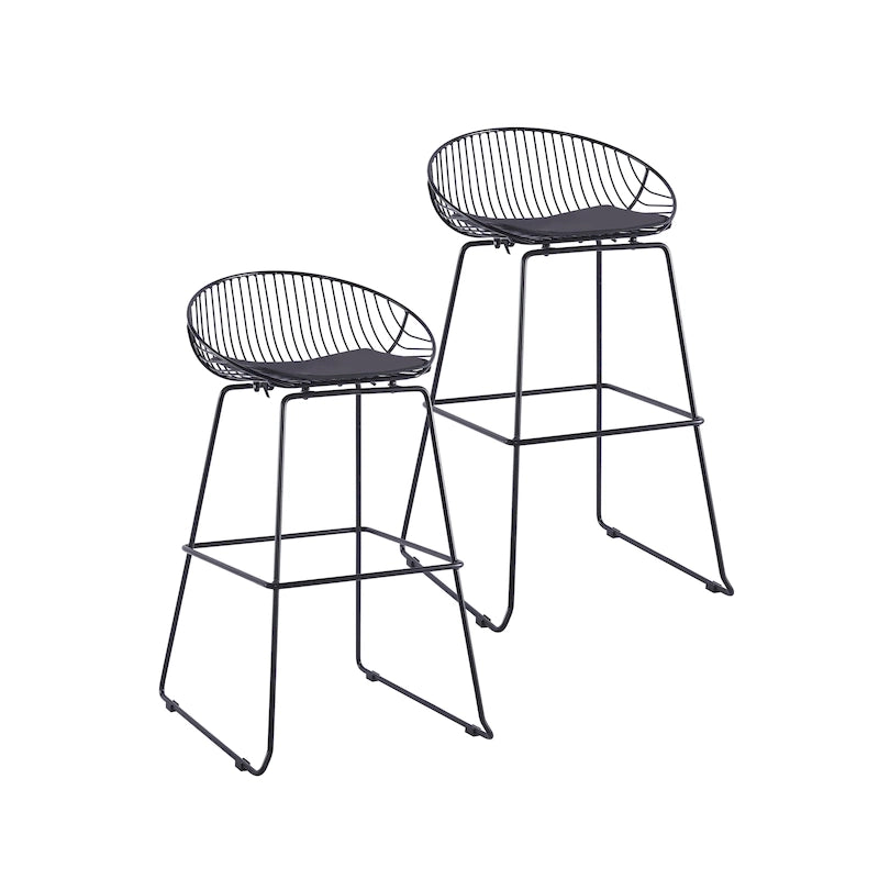 Iron Wire Bar Stools with PU Leather Seat Pad, Set of 2