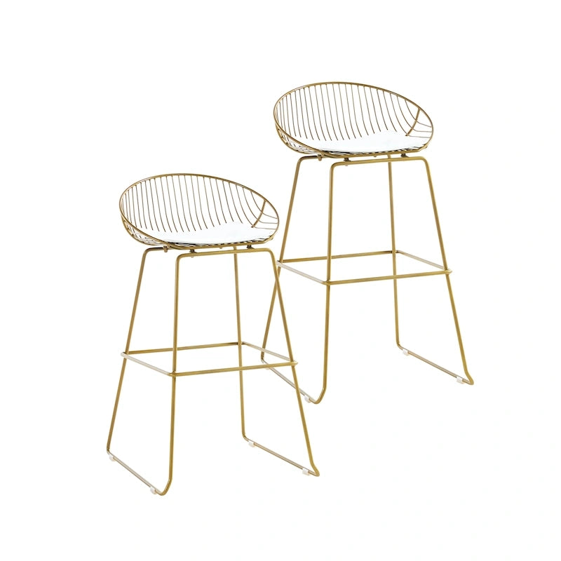 Iron Wire Bar Stools with PU Leather Seat Pad, Set of 2