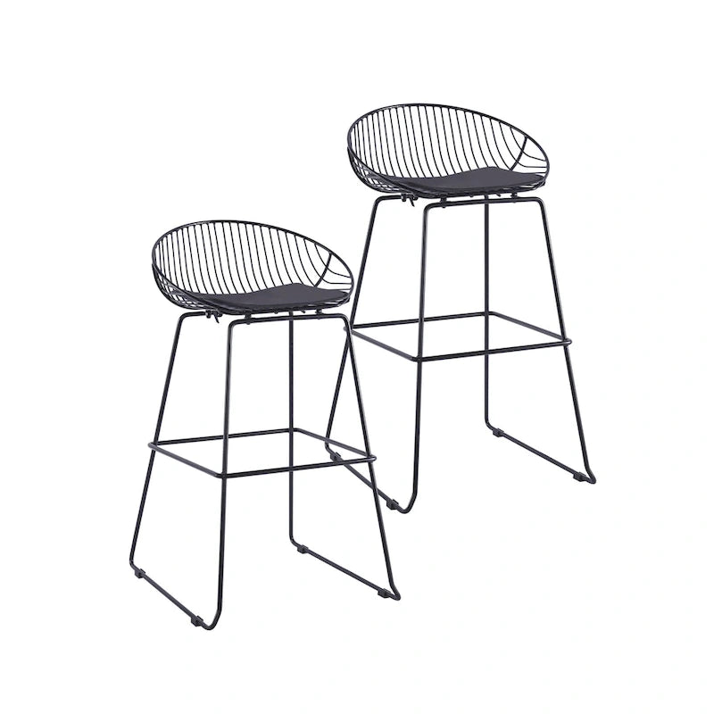 Iron Wire Bar Stools with PU Leather Seat Pad, Set of 2
