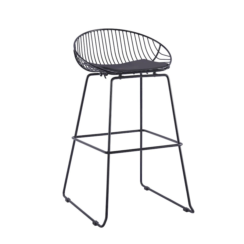 Iron Wire Bar Stools with PU Leather Seat Pad, Set of 2