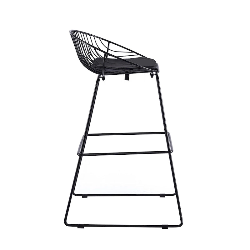 Iron Wire Bar Stools with PU Leather Seat Pad, Set of 2