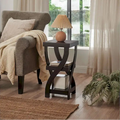 Side End Table with Curved Legs and Storage Shelfs, Espresso