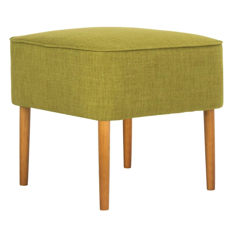 Mid-Century Green Linen Blend Ottoman