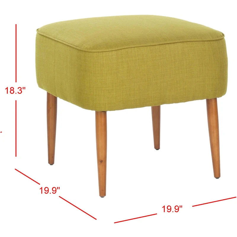 Mid-Century Green Linen Blend Ottoman