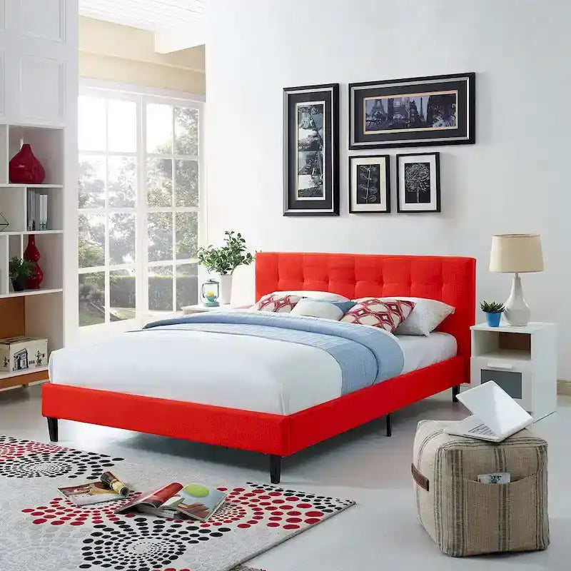 Upholstered Queen Platform Bed with Tufted Headboard