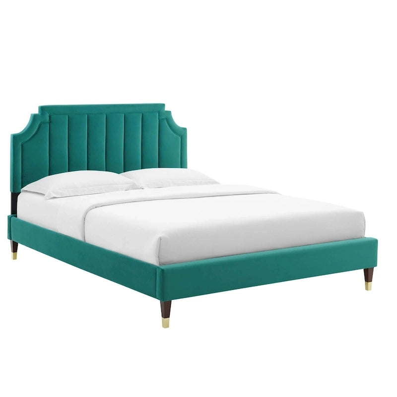 Performance Velvet Queen Platform Bed with Tufted Headboard