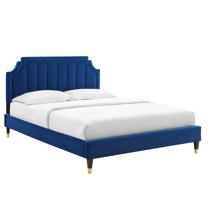 Performance Velvet Queen Platform Bed with Tufted Headboard