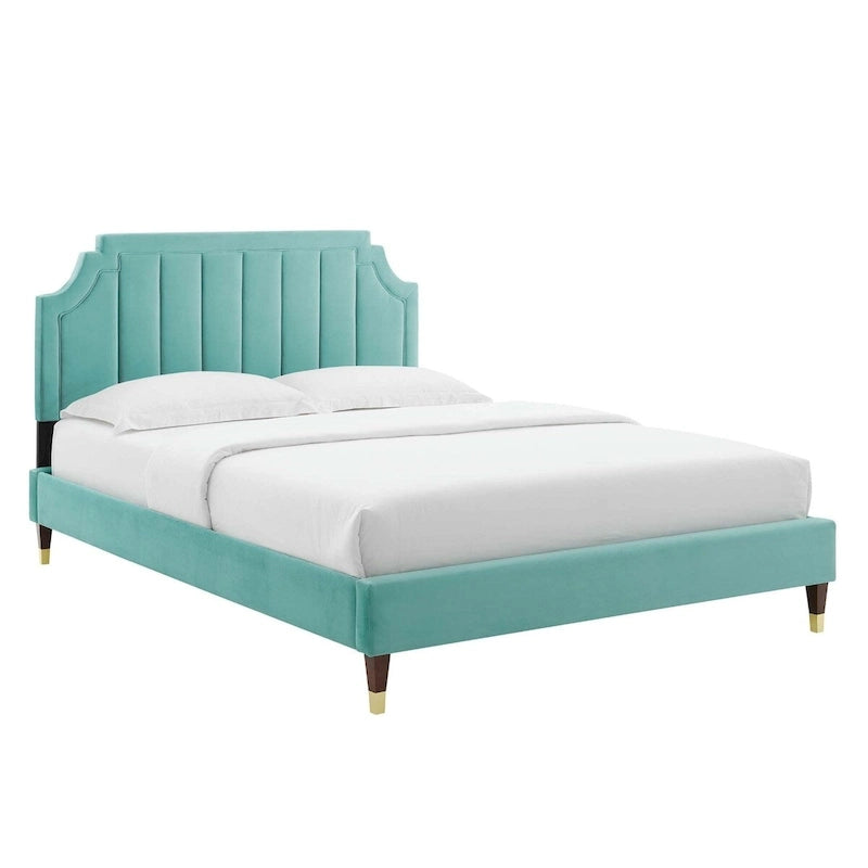 Performance Velvet Queen Platform Bed with Tufted Headboard