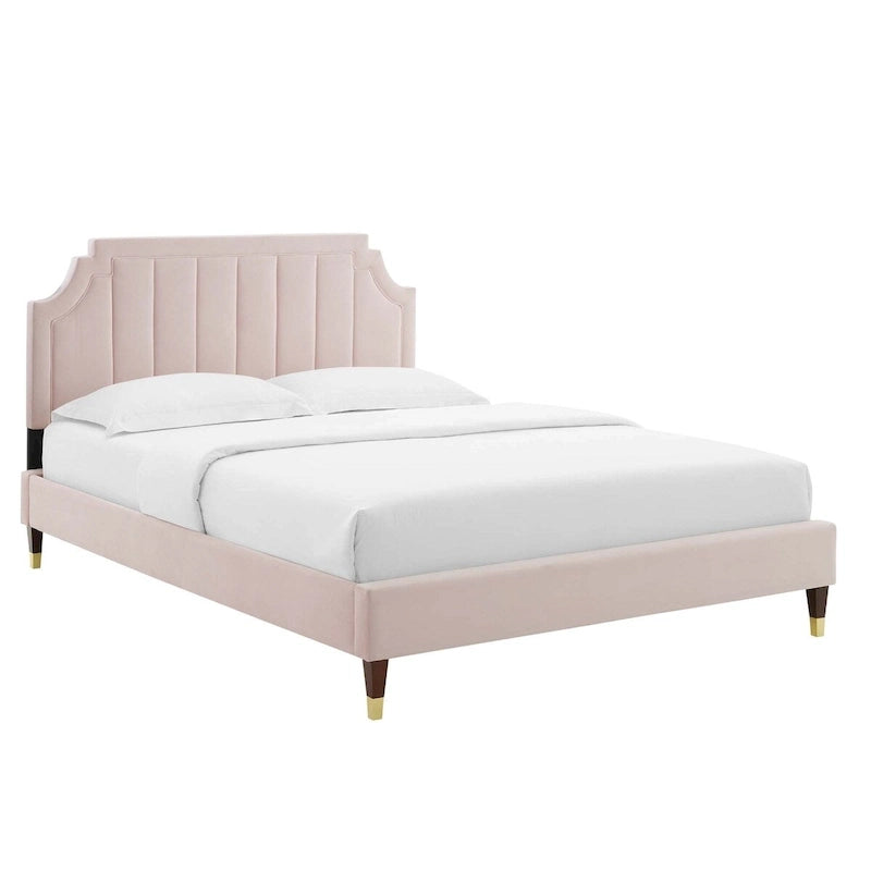 Performance Velvet Queen Platform Bed with Tufted Headboard