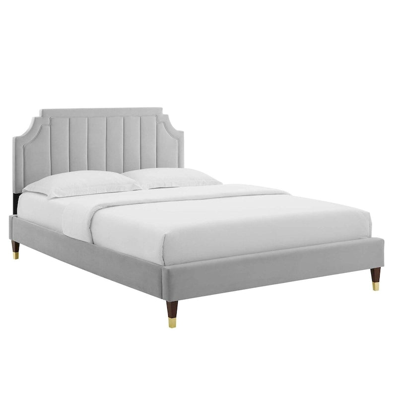 Performance Velvet Queen Platform Bed with Tufted Headboard