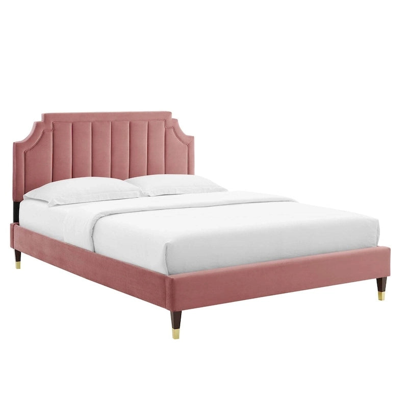 Performance Velvet Queen Platform Bed with Tufted Headboard