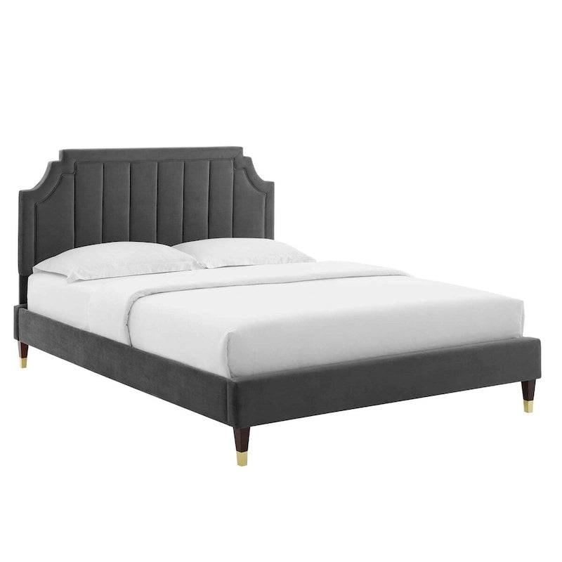 Performance Velvet Queen Platform Bed with Tufted Headboard