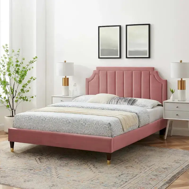 Performance Velvet Queen Platform Bed with Tufted Headboard