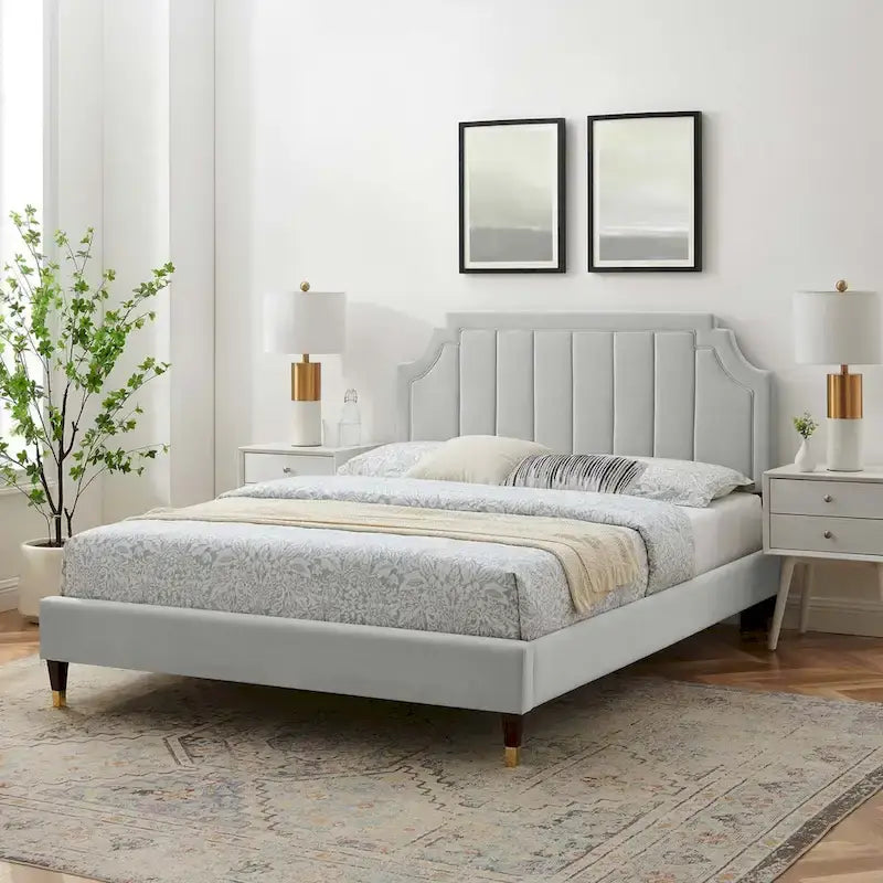 Performance Velvet Queen Platform Bed with Tufted Headboard