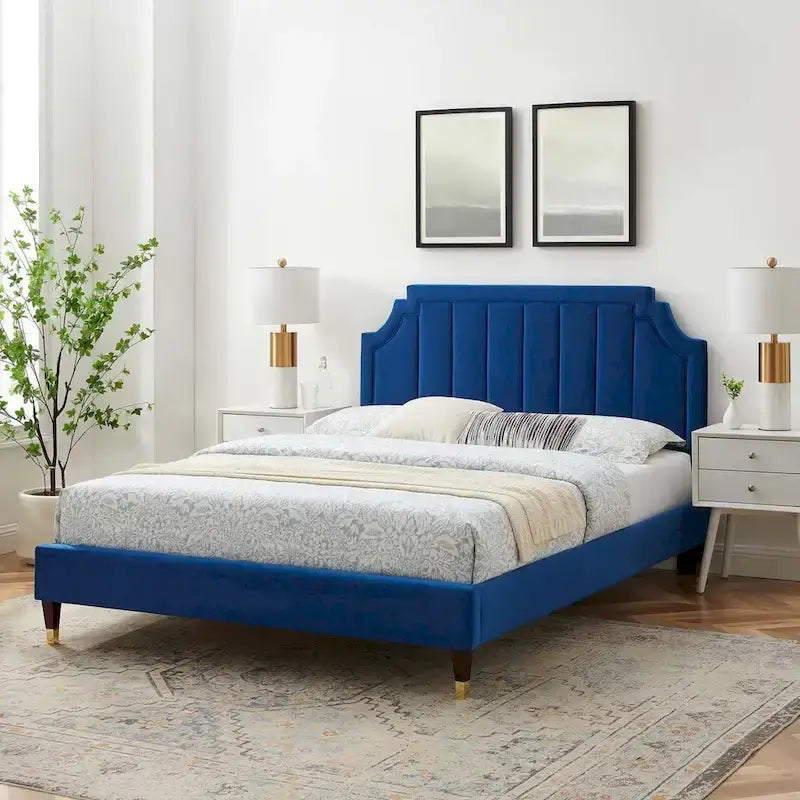Performance Velvet Queen Platform Bed with Tufted Headboard