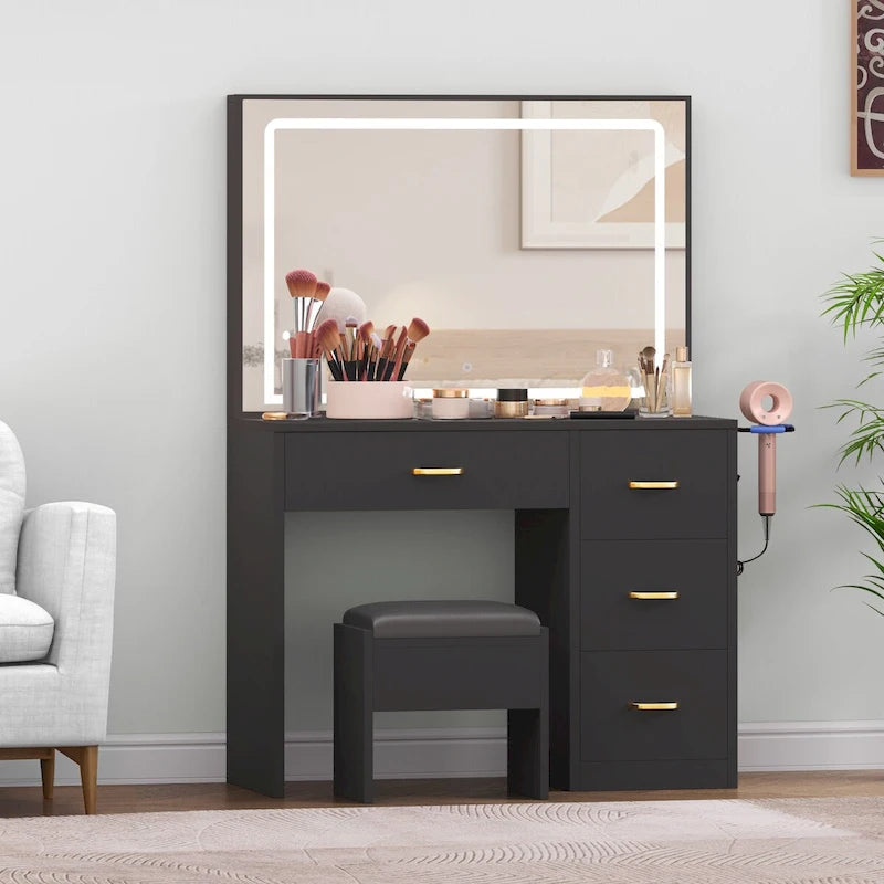 35.4 Makeup Vanity with Built-In Outlets and Lighted Mirror - 53.5H x 35.4W x 15.7D