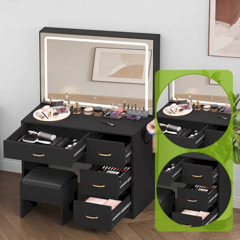 35.4 Makeup Vanity with Built-In Outlets and Lighted Mirror - 53.5H x 35.4W x 15.7D